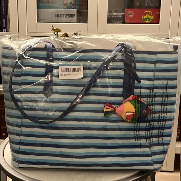 Kate Spade Schuyler Wave Stripe Medium Tote With Fish Charm $359 - Picture 6 of 8